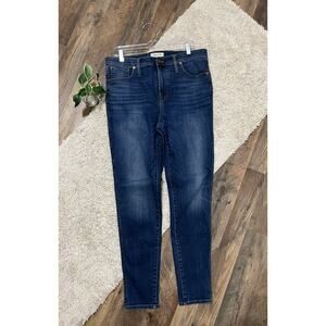 Madewell Size 32 Tall Dark Wash Whiskered 10" High-Rise Skinny Jeans